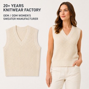 OEM Custom Knitted V-Neck Sleeveless Sweater Vest Women Tank Top Sweater Vest For Women