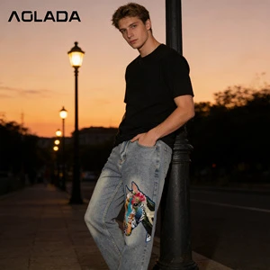 High Quality Men's Straight Leg Denim Jeans Vintage Washed Regular Fit Stretch Denim Pants Comfort Casual Long Trousers