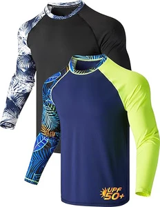 Custom Men's Sun Protection Long Sleeve Swim Shirts UPF 50+ Loose Fit RashGuard Fishing Quick Dry Clothing