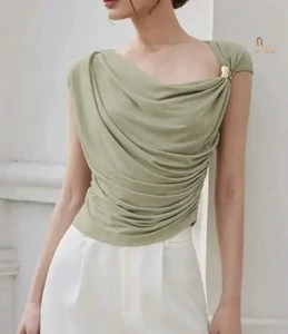 Womens Off the Shoulder Tops Summer Ribbed Sleeveless Basic Blouses Asymmetrical T-Shirt