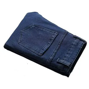 New Men's Business Blue Denim Straight Leg Pants Casual Loose High Waist Elastic Trousers Denim Jeans Pant