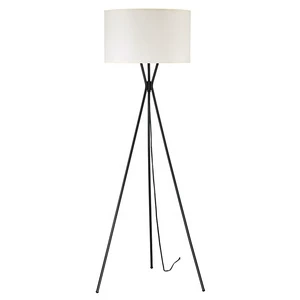 Modern LED Floor Lamp Indoor Beige Fabric Shade Bedside Tripod Standing Light Fixtures Floor Light Black on Foot Switch