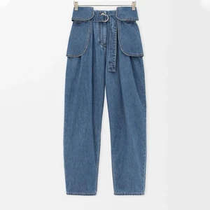 Custom Women Mid Waist Straight Jeans Belt Vintage Blue Denim Pleated Balloon Pants Regular Fit Casual Summer Simple Washed