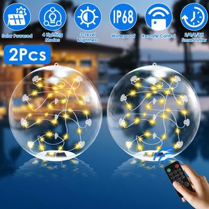 2pcs IP68 Waterproof 14in Solar Powered Pool Balls Inflatable Pool Decoration Lights Remote Control Floating Pool Lights 3Pcs