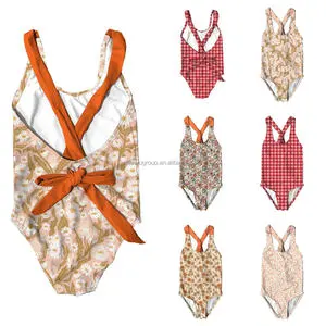 Recycled Polyester Swimsuit UV Protection Gingham Print 1-Piece Swimsuit SPF+50 Chlorine Resistant Swimsuit