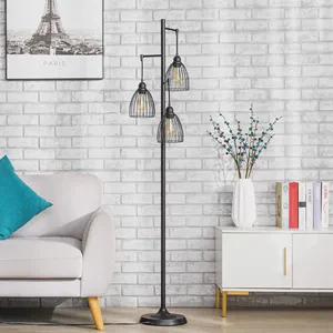 Luxury Design Lighting Iron Floor Lamp Black Powder Coated Frame With 3 Iron Cage Shade Hot Sale Best Quality Floor Lamp