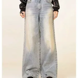 Custom New Brands Acid Washed Women's Jeans Washed Blue High Waist Fashion Casual Hot Sale Wide Leg Jeans