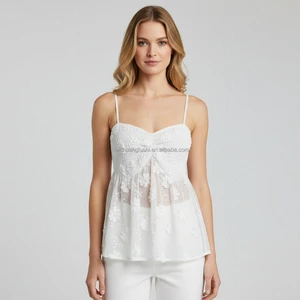 Custom White 3D Floral Applique Lace Camisole For Women Summer Top Ladies