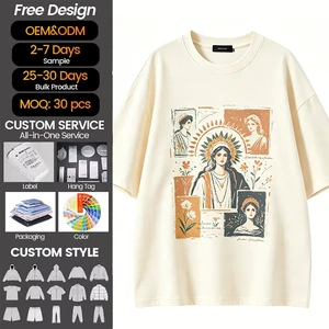 Vintage Virgin Mary Graphic Oversized T-Shirt For Unisex, Retro Religious Art Print Casual Cotton Short Sleeve Tee