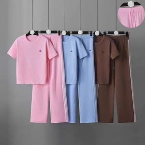 Cross-border Korean-style Casual Solid Loose Top Wide-leg Pants Two-piece Set Women 2026 Summer Versatile Outfit