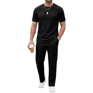 Fashion Daily Street Stand-up Seam Solid Color Round Neck Short-sleeved Shirt With Drawstring Trousers Set