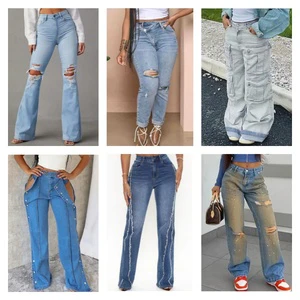Low Price Wholesale 2024 Summer Fashion Casual Slim Fit Loose Mixed Denim Retro Women's Jeans Apparel Stock Random Delivery