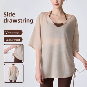 Slim Fit Solid Color Plus Size Yoga Top Spandex Polyester Breathable Cover up Yoga Short-sleeve T-shirt Loose Fitting Top