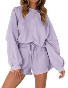OEM Women's Lightweight Cotton 2-Piece Outfits Knee Length Sweatshirt and Shorts Set Plus Size Custom Fleece Tracksuit Outerwear