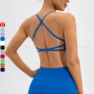 New Style Nude Felling Women Spaghetti Strap Top Yoga Bra Cross Back Women Gym Wear Hollow Back Strappy Sports Bra