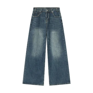 Vintage Regular Fit Mid Knitted Straight Denim Jeans Men's High Street Style Solid Pattern Autumn Custom Plus Size High Quality