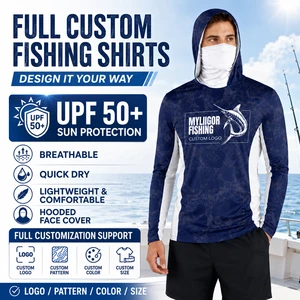 Wholesale Custom Fishing Hoodie With Face Cover UPF 50+ Long Sleeve Sun Shirt