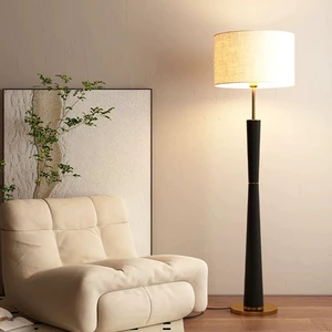 Modern Metal Floor Lamp With Black White Fabric Drum Shade LED Stand Light for Living Room Bedroom Office Home Decoration