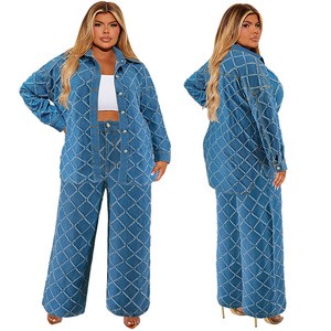 African Denim Jeans Pants Suits Women's Denim Sets 2025 Women's Sets Plus Size Denim