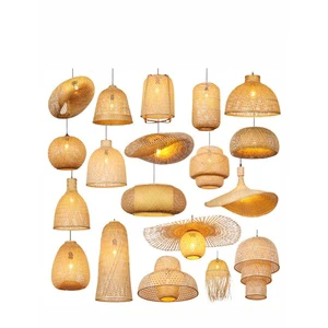 Bamboo Woven Hanging Lamps Chinese Restaurant Bamboo Lantern Tea Room Handmade Pendant Lighting Straw Hat Rattan Chandelier