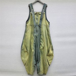 Wholesale Spring 2026 New Fashion Casual Irregularly Do Old Denim Wide Leg Overalls High Waist Jumpsuit Women's Jeans