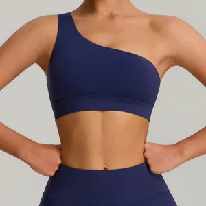 Running Girl Bra Workout Sexy One Shoulder Sports Bra With Padding Womens Sleeveless One Strap Low Support Asymmetrical Yoga Bra
