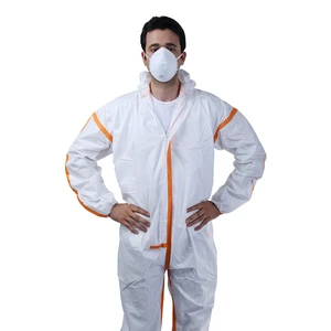 95% Filtration ISO PPE Industrial Safety CE Type 4/5/6 PP Nonwoven With Hood SMS Microporous Disposable Coverall