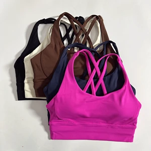 Solid Color Comprehensive Training Sports Underwear Top Chest Pad Strapless Cross Back Women Fitness Sports Bra