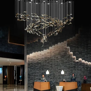 Multi Scenes OEM ODM Glass Fallen Leaves High Ceiling Chandelier Minimalist Led Indoor Ceiling Pendant Lamp