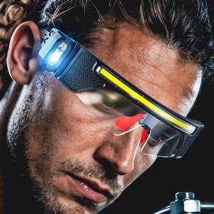 Rechargeable LED Glasses Light With Motion Sensor Car Repair Outdoor Work Headlight Digital Display Worklight