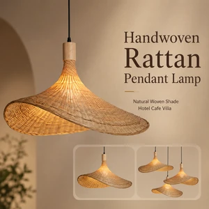 Bamboo Pendant Light Handmade Wicker Vintage LED Ceiling Hanging Rattan Lamp for Indoor Hotel Restaurant