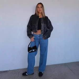 Fashionsexyeasiest for Matchcasual Mid-waist Non-elastic Straight-leg Denim Pants for Women