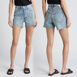 HanyYue High Quality Women's Summer Light Blue Washed Denim Jeans Short With Rhinestones Distressed Women's Summer Shorts