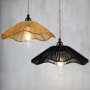 Handmade Woven Bamboo Hanging Light Natural Eco Friendly Bohemian Boho Hemp Rope Pendant Lamp for Restaurant Cafe Hotel Decor