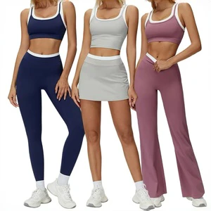 Cross-Border Breathable Color-Block Nude Feel Yoga 2-Piece Set Ribbed High-Waist Outdoor Casual Versatile Fitness Yoga set