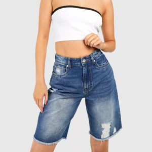Sun-Ready Women's Denim Jean Shorts High Waist Distressed Button Closure Bermuda Shorts For Summer Wear Casual Style