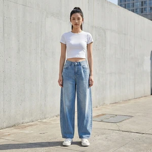 Women's Straight Denim Jeans High Waist Relaxed Fit Cotton Casual Pants Trousers Wholesale