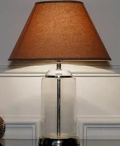 Cylinder Glass Table Lamp With Beige Fabric Shade Home Decoration
