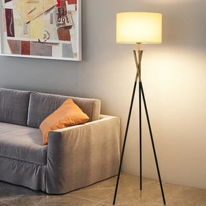Wholesale Nordic Hotel Living Room Bedroom Bedside Modern Gold Luxury LED Floor Lamp on Off Switch Fabric Lampshade Stand Lamp