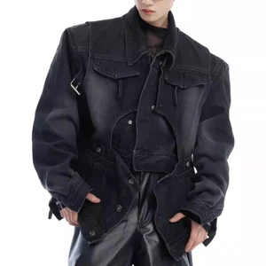 Custom Men's 100% Cotton Coated Denim Jacket ODM Windproof High Quality Winter Thick Zipper Closure Front Logo Casual Style
