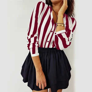 _ New Blouse Women Casual Striped Top Shirts Blouses Female Loose Blusas Spring Fall Casual Ladies Office Blouses Top Sexy