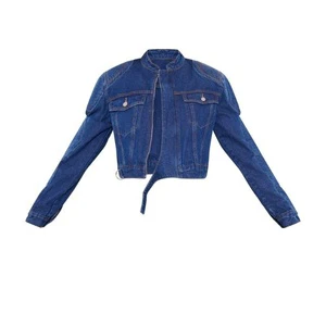 Western Style Jeans Jacket for Women Indigo Vintage Wash Chest Pockets Oversized Denim Bomber Jacket Women's Jackets Bangladesh