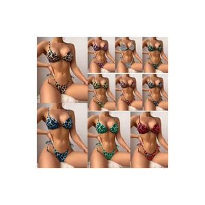 New Multi-color Leopard Print Chiffon Women's Split Swimsuit European American Style Sexy Bikini