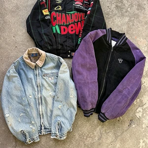 Custom Vintage Stand Collar Denim Long Sleeve Windproof Pockets Washed Casual Racing Embroidery Bomber Men's Zipper Jacket