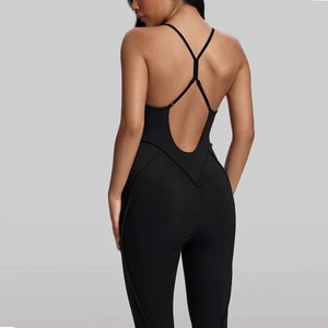 Hot Women Cross Y Backless Yoga Jumpsuit Adjustable Removable Pads Quick Dry Breathable Gym Pilates One Piece Workout Jumpsuit