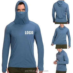 Custom UPF 50+ Polyester Fabric Autumn Embroidered Applique Oversized Fit Long Sleeve Men's Fishing Hoodie with UV Protection