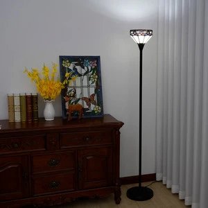 Light Luxury Post-modern Vertical Torchiere Floor Table Lamp Vintage Industrial Stained Glass Standing Light for Home Office