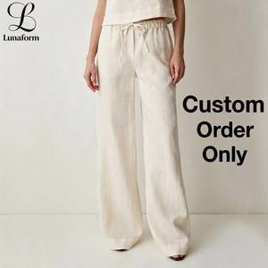 Extra Long Tall Women Linen Wide Leg Pants OEM Custom Loose Floor Length Casual Daily Loungewear Summer Vacation Wholesale