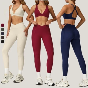 New Arrival Y-Back Gym Yoga Sets Padded Yoga Bras V Waist Tight Leggings 2PCS Suits Female Workout Set