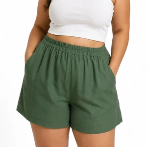 Women Plus Size Casual Lounge Shorts Custom Solid Color Comfortable Summer Wear Relaxed Fit Modern Everyday Style High High